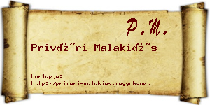Privári Malakiás névjegykártya